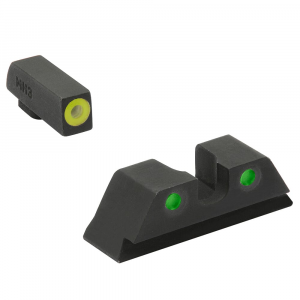 Meprolight Hyper-Bright Glock Std Frame 9/357SIG/40/45GAP Yellow Ring/Green Fixed Pistol Sight Set 402243121