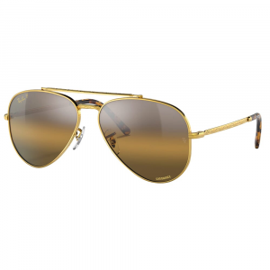Ray-Ban New Aviator Polished Legend Gold Sunglasses w/Clear-to-Dark Brown Gradient Polarized Chromance Lenses 0RB3625-9196G5-58