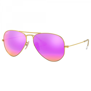 Ray-Ban Aviator Flash Matte Gold Sunglasses w/Brown & Violet Polarized Mirror Lenses 0RB3025-112/1Q-58