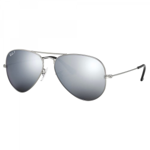 Ray-Ban Aviator Mirror Matte Silver Sunglasses w/Dark Grey Polarized Mirror Lenses 0RB3025-019/W3-58