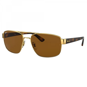 Ray-Ban 0RB3663 Polished Gold Sunglasses w/B-14 Brown Polarized Lenses 0RB3663-001/57-60