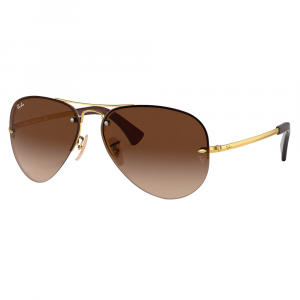 Ray-Ban 0RB3449 Polished Gold Sunglasses w/Brown-to-Dark Brown Gradient Lenses 0RB3449-001/13-59