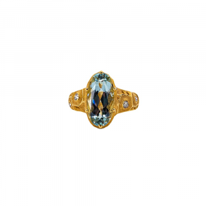 Alex Sepkus 18k and Diamond "The Magic Flute" Ring with 8 Diamonds (app. 0.19ct) and Aquamarine (4.89ct) R-224