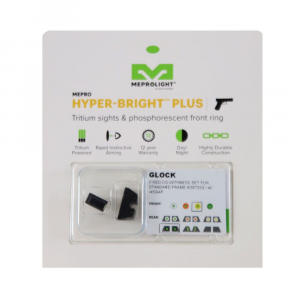 Meprolight Hyper-Bright Plus Co-Witness Glock Std Frame 9/357SIG/40/45GAP Yellow Ring/Green Fixed Pistol Sight Set 040224318021 - Meprolight Usa