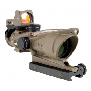 Trijicon 4x32 ACOG Dual Illum Red Chevron .223 Reticle w/Colt Knob Mount - LED 3.25 MOA Red Dot RMR Type 2 FDE - FDE TA31-D-100570 - Trijicon