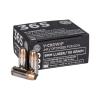 Sig Sauer Ammo 9mm 115gr Elite V-Crown 365 JHP 20/Box E9MMA1-365-20