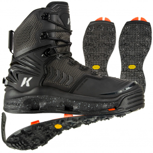 KORKERS River Ops Black/Cool Gray Wading Boot With Vibram & Studded Vibram Soles (FB5325)
