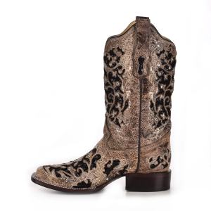 CORRAL Women's Brown Inlay and Flowered Embroidery and Studs Boot (A3648-LD) - Corral