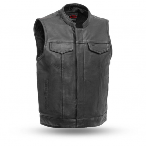 FIRST MFG Men's Sharp Shooter Black Leather Motorcycle Vest (FIM689NOC-BLK)