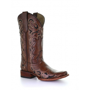 CORRAL Womens Circle G Brown/Black Embroidery Square Toe Boots (L5557-LD)
