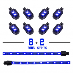 XKGLOW 8 Pods + 2 Strips XKglow LED Accent Motorcycle Light Kit