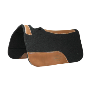 MUSTANG Contoured Wool 24x24x1/2in With Top Grain Wear Leathers Black Pony Pad (4740-D)