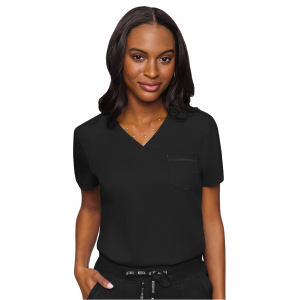MED COUTURE Women's V-Neck Tuck In Chest Pocket Top