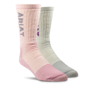 ARIAT Women's Midweight Merino Wool Blend Steel Toe Oatmeal/Pink Crew Socks (AR2908)