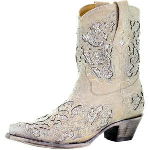 CORRAL Women's White Glitter Inlay/Crystals Ankle Boot (A3550-LD) - Corral