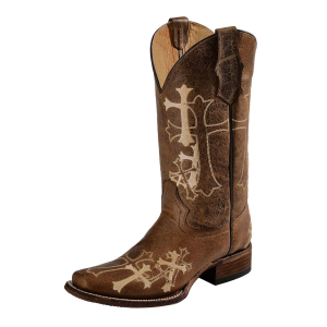 CIRCLE G by CORRAL Womens Side Cross Embroidery Brown/Beige Square Toe Boots (L5042-LD)