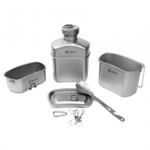 GRITR Titanium Canteen Mess Kit, Camping Open Fire Cookware Set w/ Storage Bag