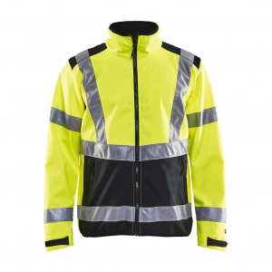 BLAKLADER Mens 4977 Hi-Vis Softshell Yellow Hi-Vis/Black Jacket (497725173399)