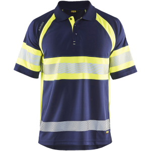 BLAKLADER Men's 3468 Visible Navy Blue/Yellow Hi-Vis Short Sleeve US Polo (346810518933)