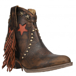 CORRAL Women's Distressed Brown Fringe And Studs And Laser Ankle Boots (Q0181)