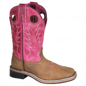 SMOKY MOUNTAIN BOOTS Girls Tracie Brown /Pink Distress Leather Cowboy Boots (3920)