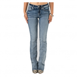 MISS ME Women's Pocket Mid-Rise M Pieced Bootcut Medium Blue Jeans (M3889B)