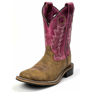 SMOKY MOUNTAIN BOOTS Girls Tracie Brown /Pink Distress Leather Cowboy Boots (3920)