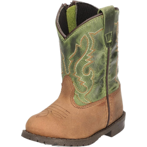 SMOKY MOUNTAIN BOOTS Kids Hopalong Brown Distress /Green Crackle Leather Cowboy Boots (3605T)