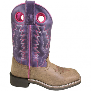 SMOKY MOUNTAIN BOOTS Girls Tracie Brown Distress/Purple Leather Western Boots (3122)