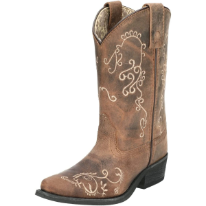 SMOKY MOUNTAIN BOOTS Childrens Girls Jolene Brown Waxed Distress Leather Cowboy Boots (3754C)