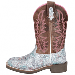 SMOKY MOUNTAIN BOOTS Girls Ariel Pastel Glitter/Brown Distress Leather Western Boots (3250)