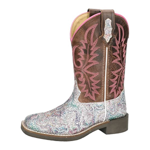 SMOKY MOUNTAIN BOOTS Girls Ariel Pastel Glitter/Brown Distress Leather Western Boots (3250)