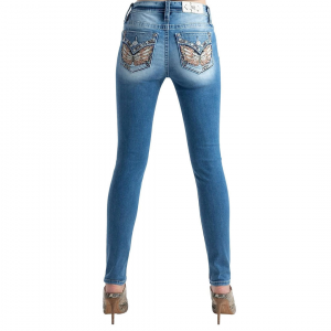 MISS ME Women's Vibrant Winged Light Blue Mid-Rise Skinny Jeans (M3080S48)