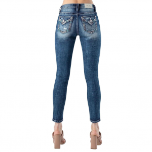 MISS ME Women's Multicolor Patterned Medium Blue Mid-Rise Skinny Jeans (M9118S)
