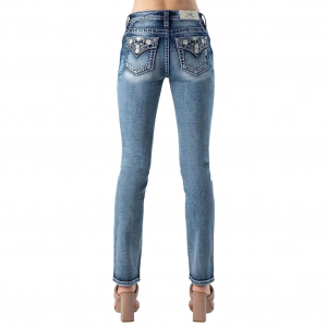 MISS ME Women's Coral Aztec Medium Blue Mid-Rise Straight Jeans (M9119T)