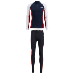 SWIX Mens RaceX Bodywear Halfzip Dark Navy Size XL Shirt And SWIX Mens RaceX Bodywear Pants Swix Red Size XL - Swix