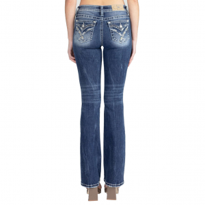 MISS ME Women's Classic X Embellished Faux Flap Pockets 25W x 34L Mid-Rise Bootcut Jeans (M3444B96)