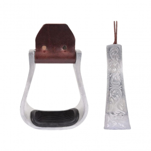MARTIN SADDLERY Aluminum Engraved Bell Stirrup with Rubber Tread (SEALUM2RT)