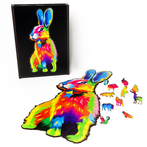 Woodary Rabbit Colored Wooden Jigsaw Puzzle for Adults w/ Gift Box, 125 Pieces