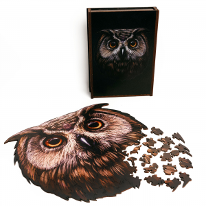 Woodary Owl Realistic Wooden Jigsaw Puzzle for Adults w/ Gift Box, 173 Pieces