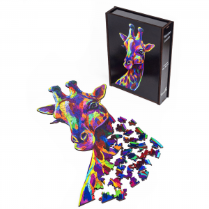Woodary Giraffe Colored Wooden Jigsaw Puzzle for Adults w/ Gift Box, 103 Pieces