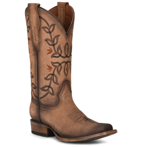 CIRCLE G by CORRAL Women's Brown Flowered Embroidery Square Toe Boots (L2032)