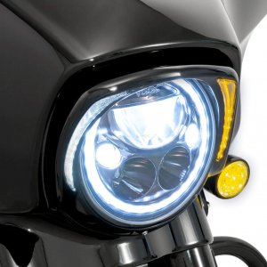 CIRO Fang LED Black Headlight Bezel with Amber Turn Signal for 2014-newer FLH Motorcycles (45206)