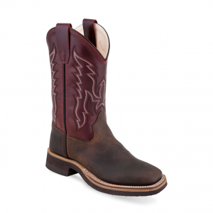 OLD WEST Youth Broad Square Toe Burgundy/Brown Cowboy Boots (BSY1889)