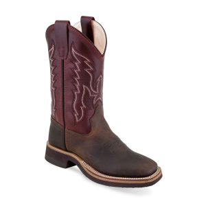 OLD WEST Children's Broad Square Toe Brown/Red Cowboy Boots (BSC1889) - Old West