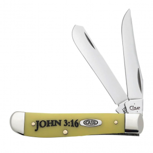CASE XX Mini Trapper Religious Sayings Embellished Yellow Synthetic 2-Blade Pocket Knife (08850)