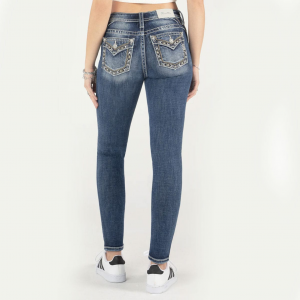 MISS ME Women's Sparkling Star Stitch Border Medium Dark Wash Skinny Jeans (M9226S)