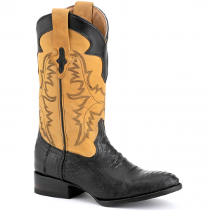 FERRINI Men's Nash Ostrich Leg R-Toe Black Boots (1141104)