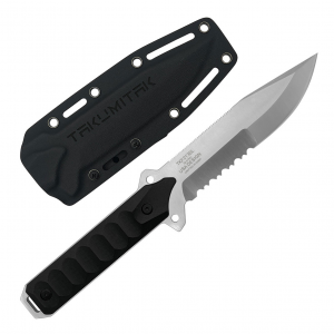 TAKUMITAK Escort D2 Drop Point Partially Serrated Blade G10 Handle Fixed Knife with Kydex Sheath (TKF213S)