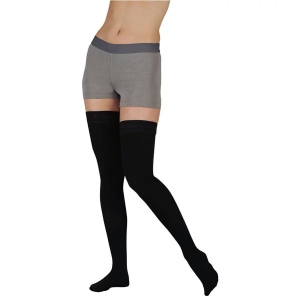 JUZO Soft 15-20 mmHg Thigh FF Petite Black Stockings With Silicone Band (2000AGFFPESB10) - Juzo
